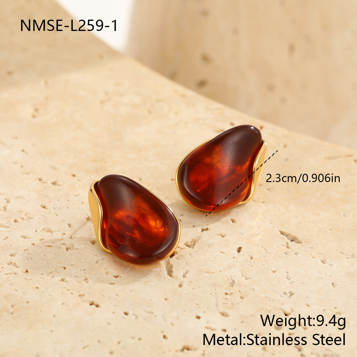 Women's High-grade Temperament Amber Resin For Light Luxury Minority Metal Patch Earrings