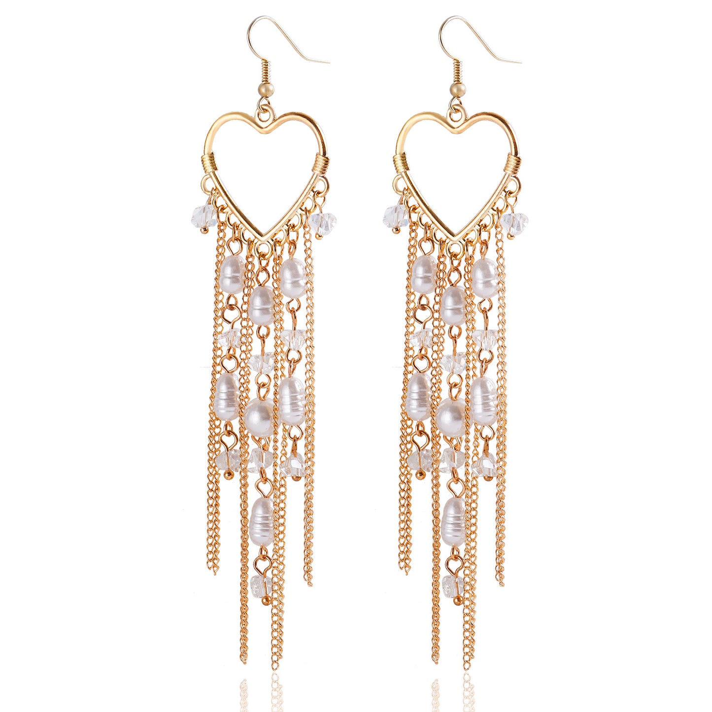 Women's Fashion Splendid Diamond Tassel For Elegant Heart Long Earrings