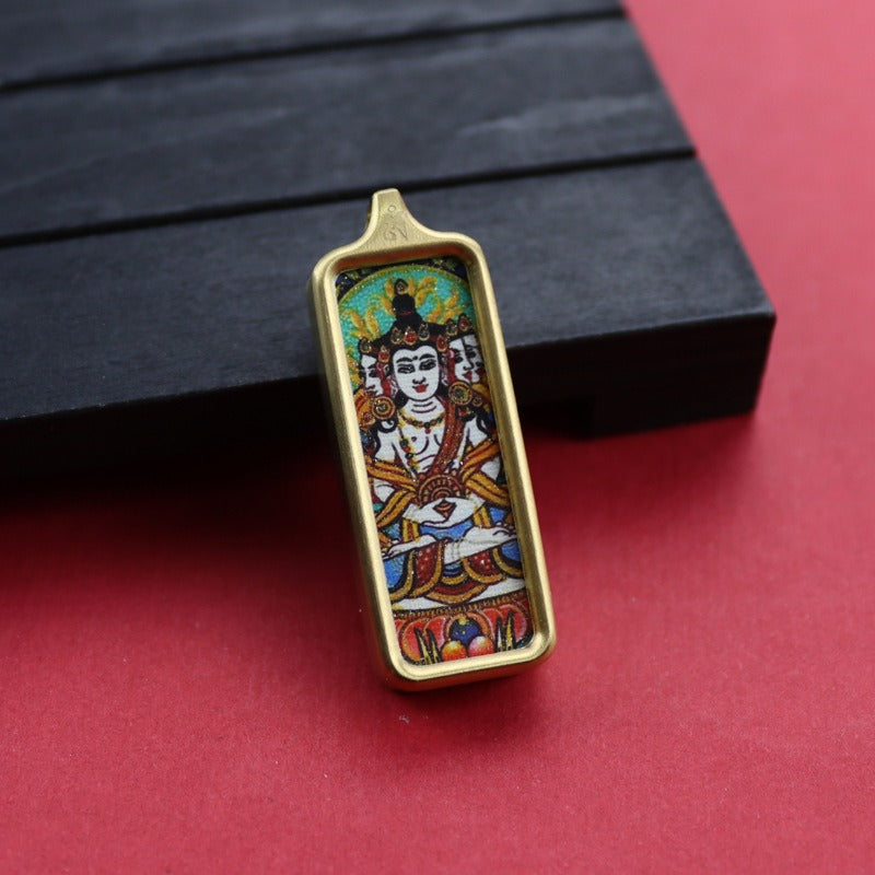 Tibetan Square Hand Painted Golden Outline Eight Patron Pendants