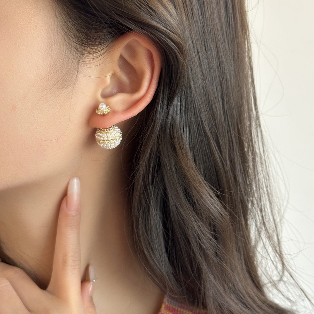 Gentle Diamond Ball Pearl Generous Temperament Wild Retro Personality Earrings