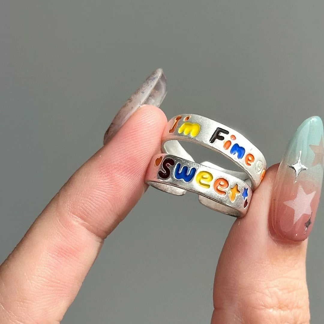 Women's & Men's Color Brushed Candy Letters Couple Design Simple Versatile Ring