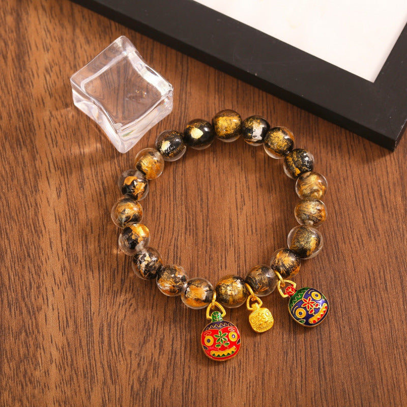 Gray Colored Glaze Gold Foil Swallowing Beast Ethnic Style Bracelets