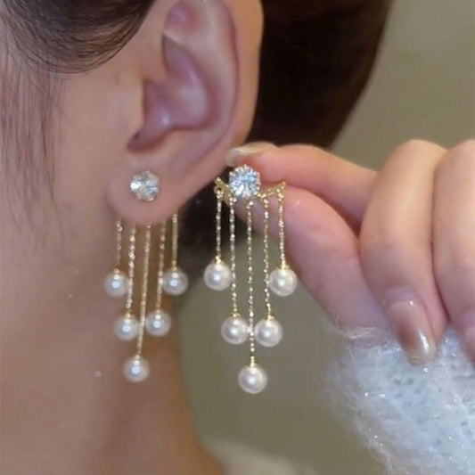 Women's Pearl Tassel Light Luxury Zircon Long Elegant Fashion Rings