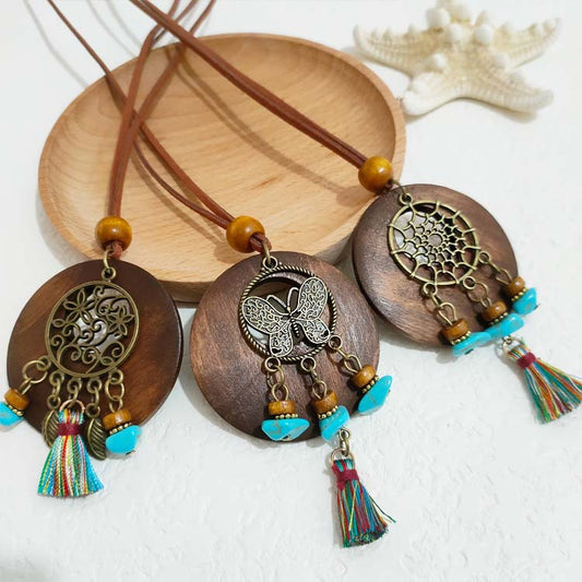 Women's Ethnic Style Wooden Tassel Long Sweater Chain Necklace
