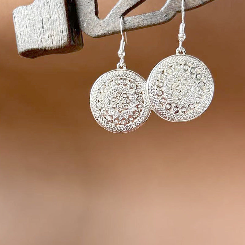 Sier Ethnic Style Peacock Retro Ear Hook Vintage Scenic Spot Earrings