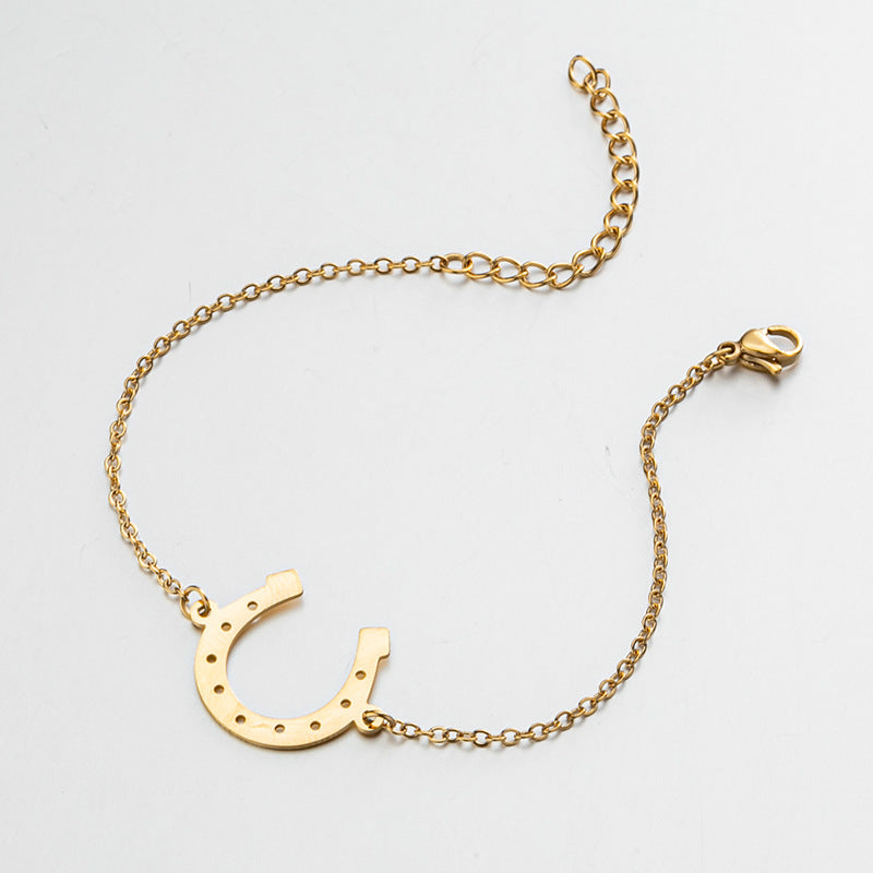 Women's Light Luxury Stainless Steel Gold Simple Lucky Horseshoe Bracelet