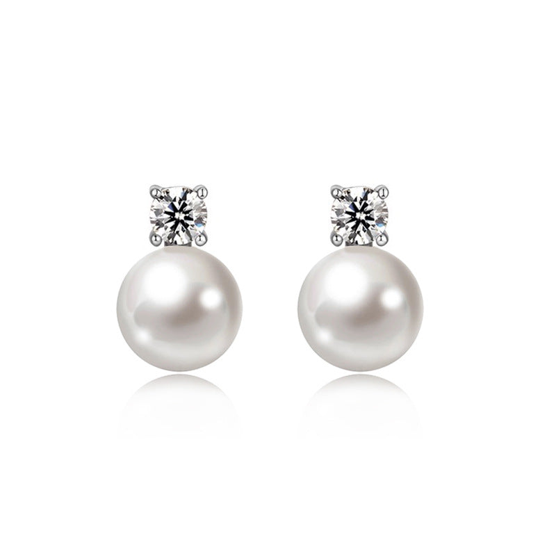 Women's Single Diamond Perfect Circle Pearl For Light Luxury Minority Design Stud Earrings