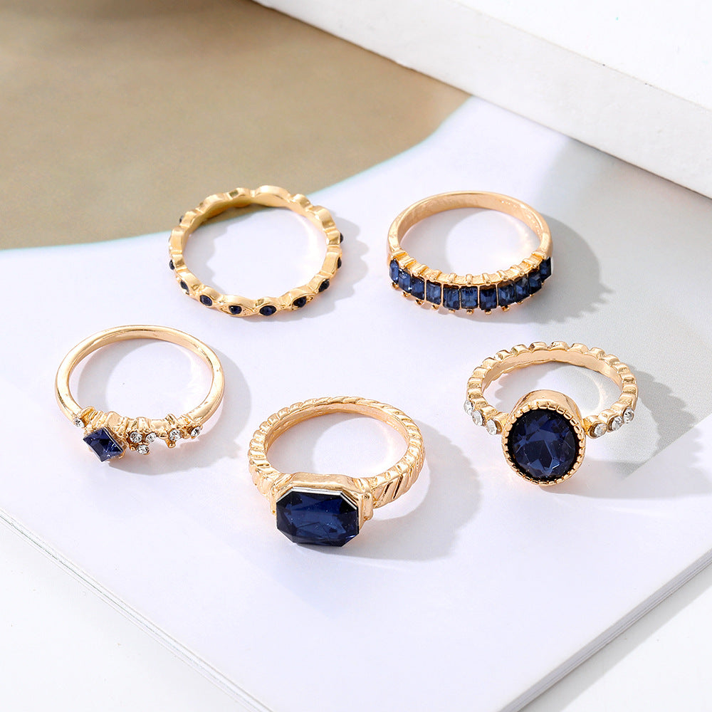 Royal Blue Crystal Set Of Finger Rings