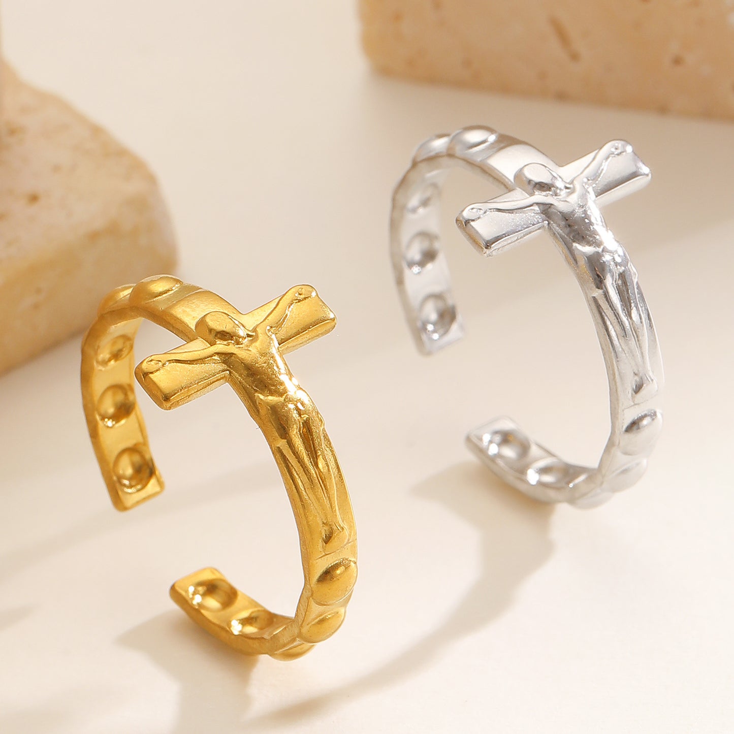 Cross Stainless Steel Female Unisex Crucified Ring