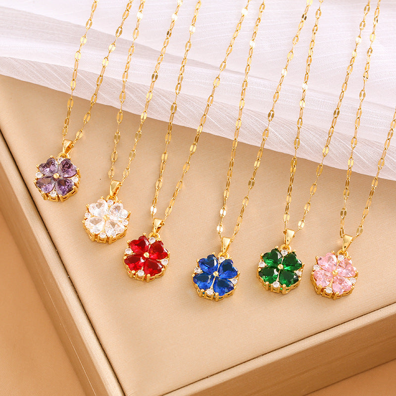 Women's Color Zircon Titanium Steel Clavicle Chain Necklace