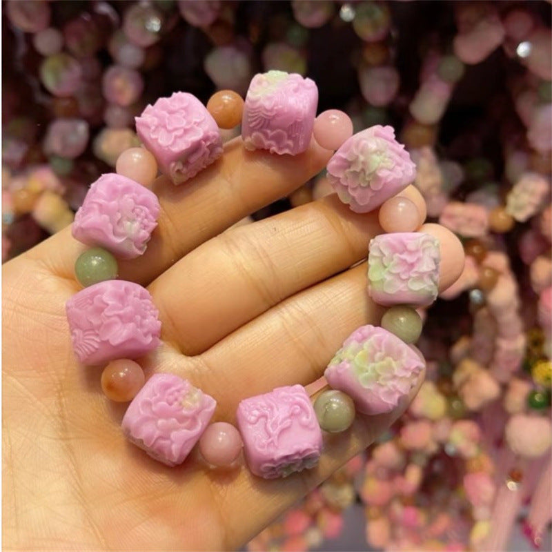 Live Broadcast Optimization Peach Pink Agate Press Engraved Back Lines Bracelets