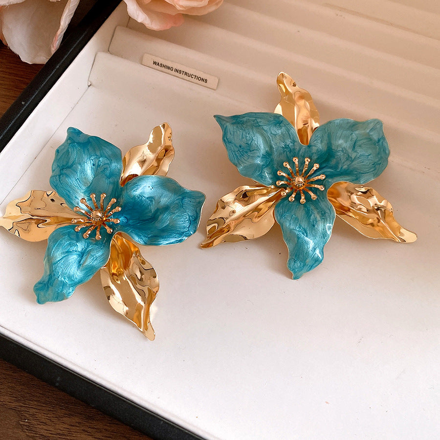 Middle Ancient Glaze Flowers Collar Vintage Court Style Clavicle Chain Earrings