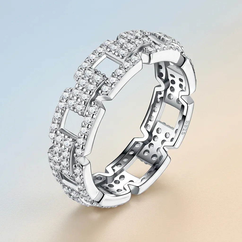 Women's Sier Pave Elegant Light Luxury Couple Moissanite Niche High Ring