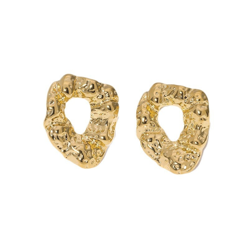 Women's Irregular Hammer Pattern Style Stainless Steel French High-grade Stud Earrings