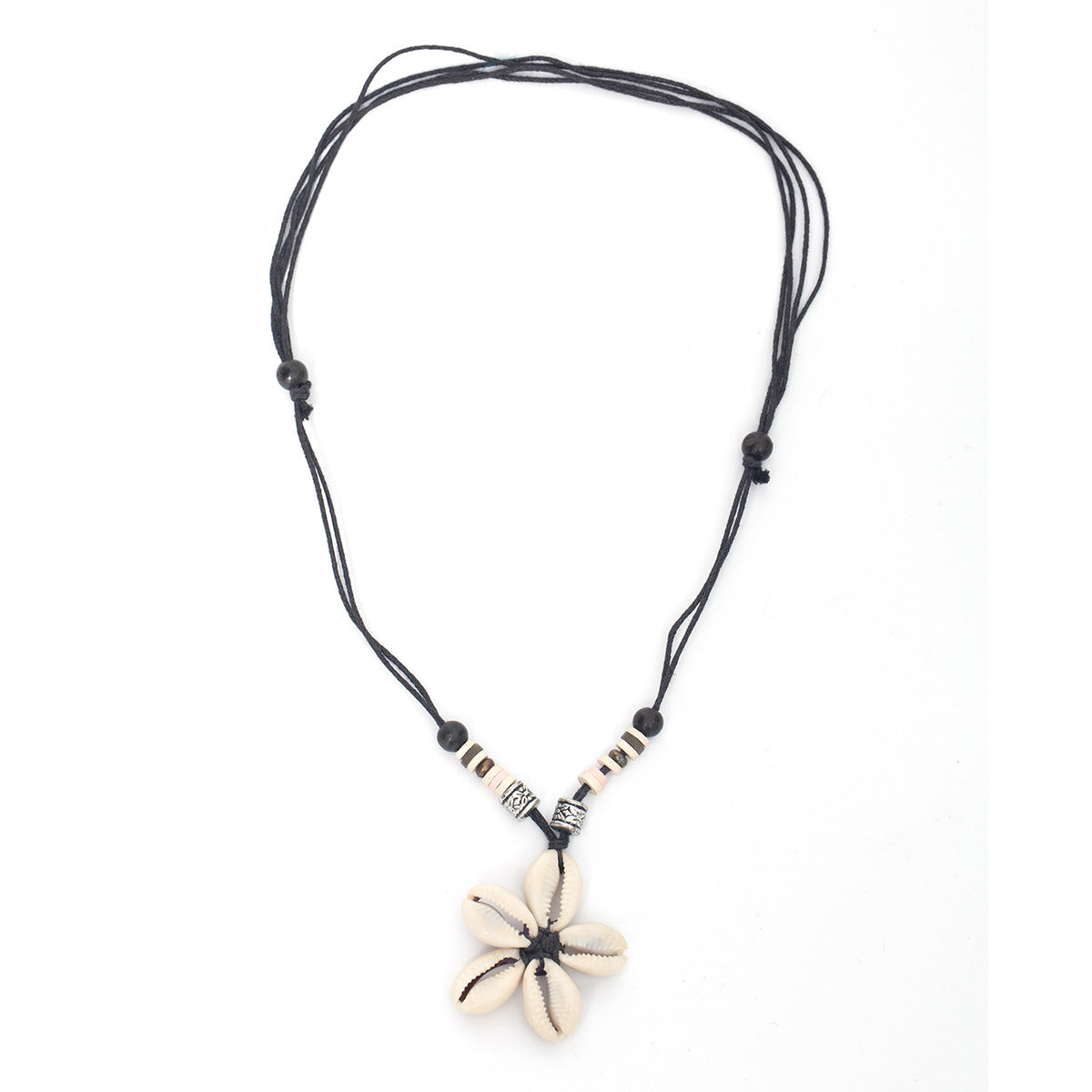 Women's Unique Design Ethnic Style Bohemian Shell Rope Knitted Handmade Wooden Necklace