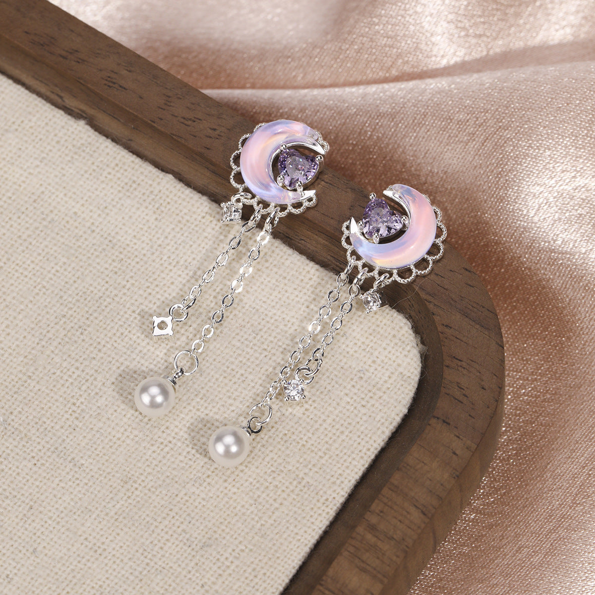 Women's Star Ear Sterling Sier Vintage Mori Style Zircon Niche Moonstone Stud Earrings