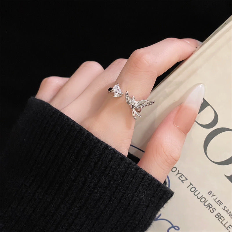 Colorful Crystals Open Bow Flower Design Elegant Light Rings