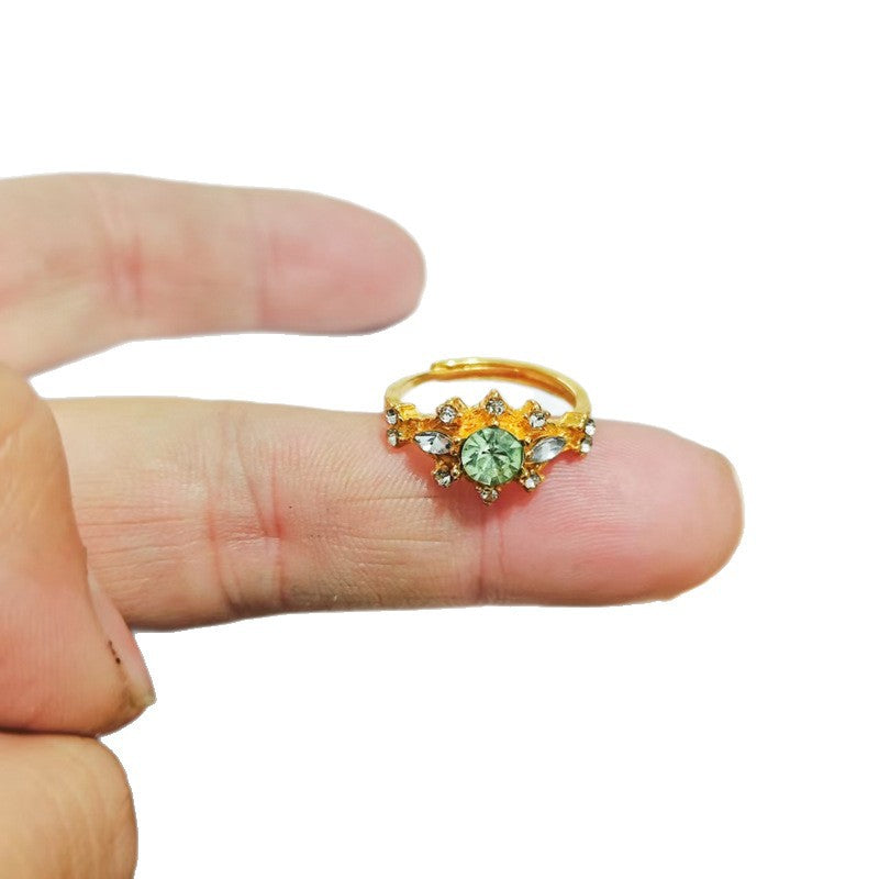Shiny Diamond Female Brushed Blue Red Spot Drill Index Finger Ring