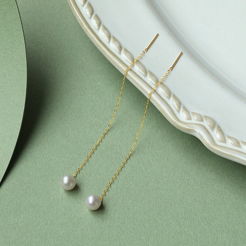 Style Long Tassel White Pearl Korean Graceful Fashion Ear Line