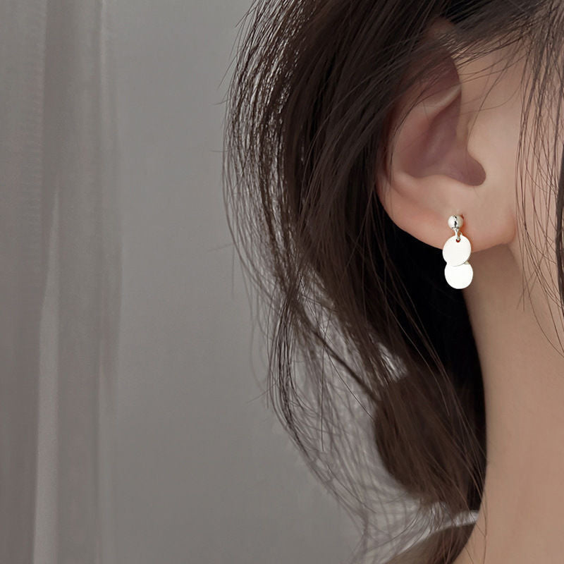 Sterling Geometric Mini Round Sequin Temperament Eardrops Stud Earrings