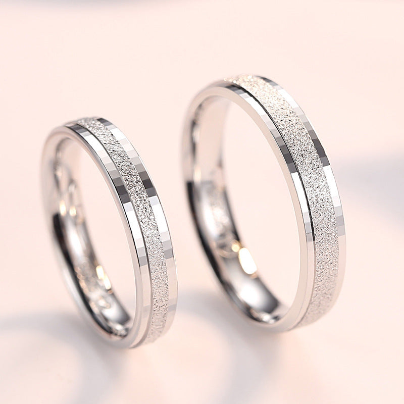 Women's & Men's Sier Frosted Scale Couple Inner Arc Rings