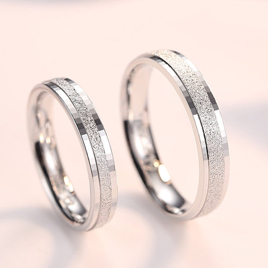 Women's & Men's Sier Frosted Scale Couple Inner Arc Rings