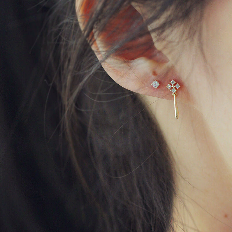 Sterling Sier Gold-plated Diamond Delicate Simple Temperamental Eardrops Stud Earrings