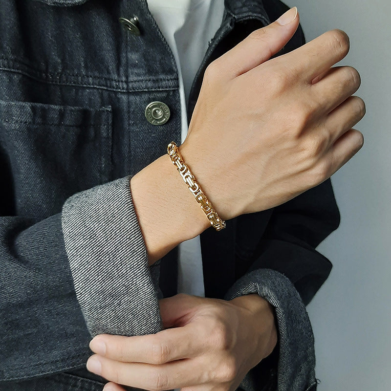 Men's Stainless Steel Square Byzantine Gold Fashion Bracelets