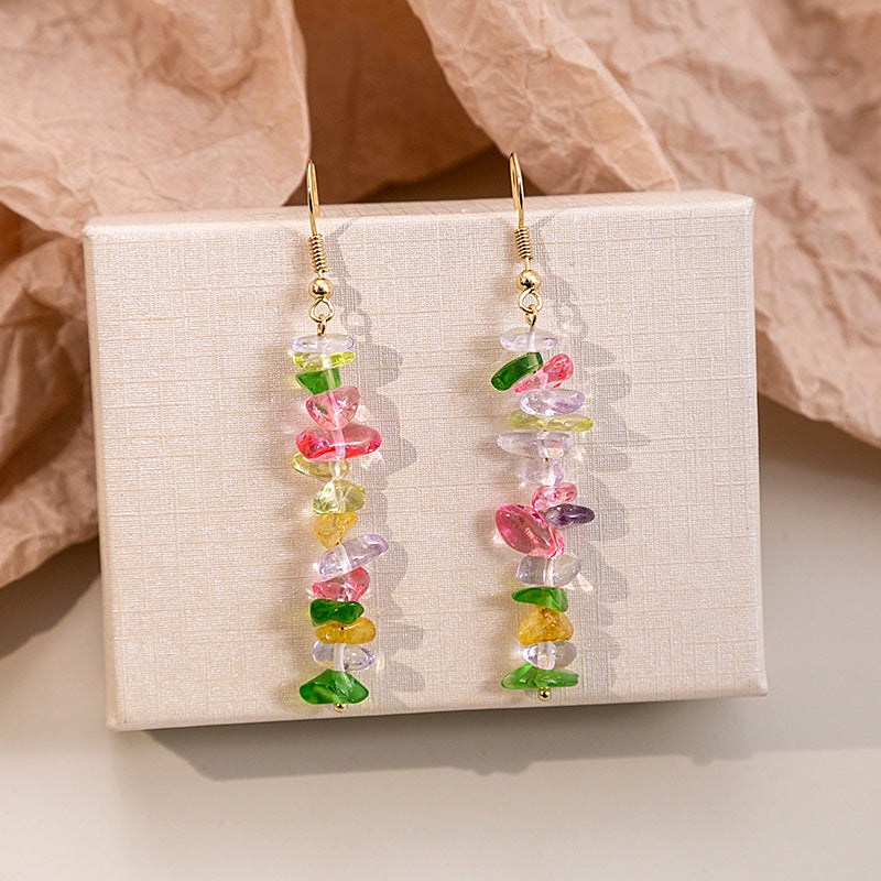 Summer Sweet Colorful Irregular Gravel Beaded Dopamine Fresh Long Earrings