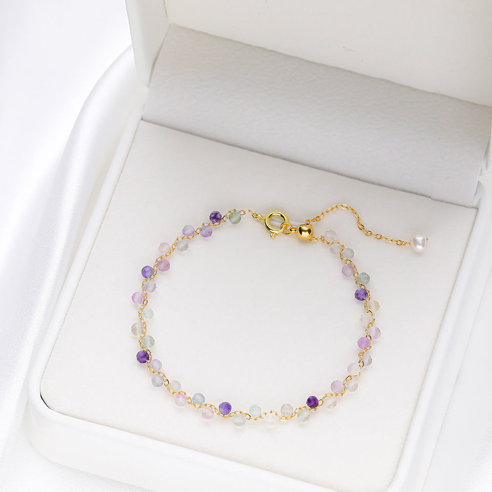 Women's Natural Stone Color Cut Tourmaline Aquamarine Hand Accessory Hand-woven High-grade Bracelets