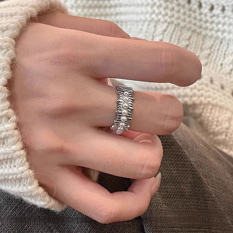 Gentle Sier Wide Version Love Pearl Rings