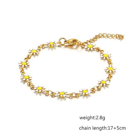 Titanium Steel Ornament Gold Little Daisy Bracelets