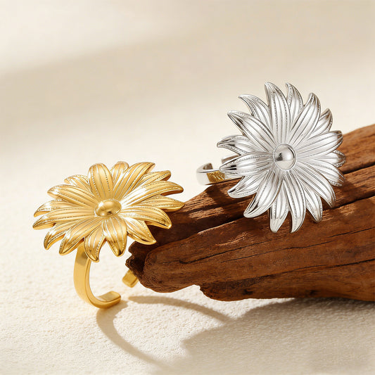 Women's Daisy Open Stainless Steel Sunflower Titanium Ring
