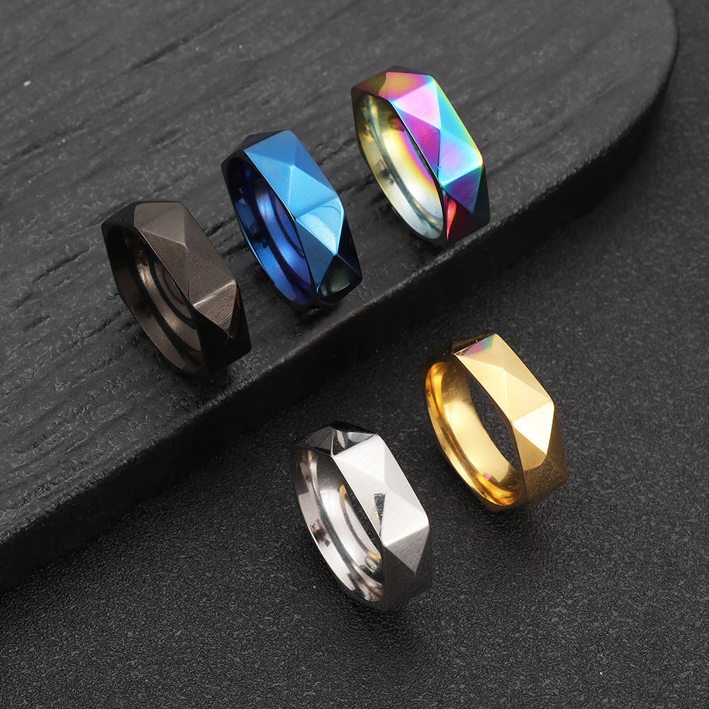 Women's & Men's Fashion Diamond-shaped Cut Personalized Stainless Steel Ring