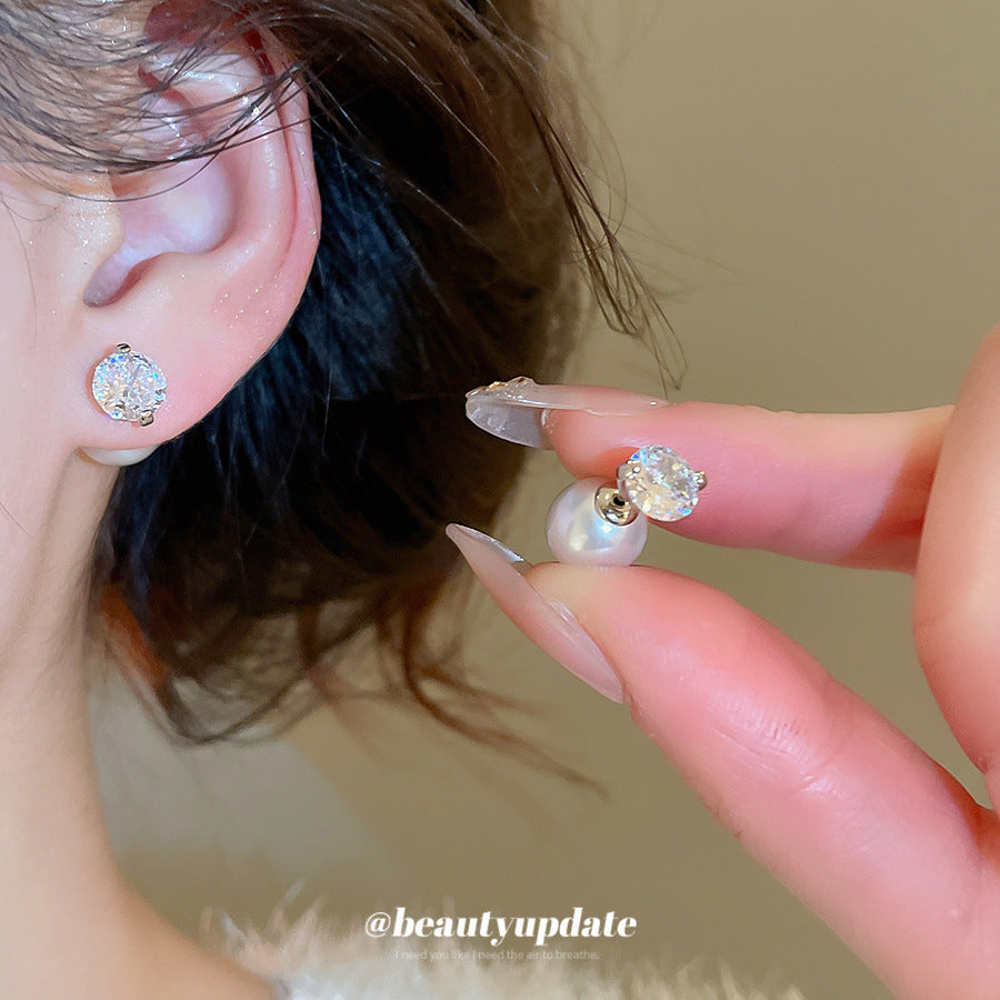 Women's Zircon Round Pearl Casual Fashion Simple Elegant Wild Light Luxury Stud Earrings