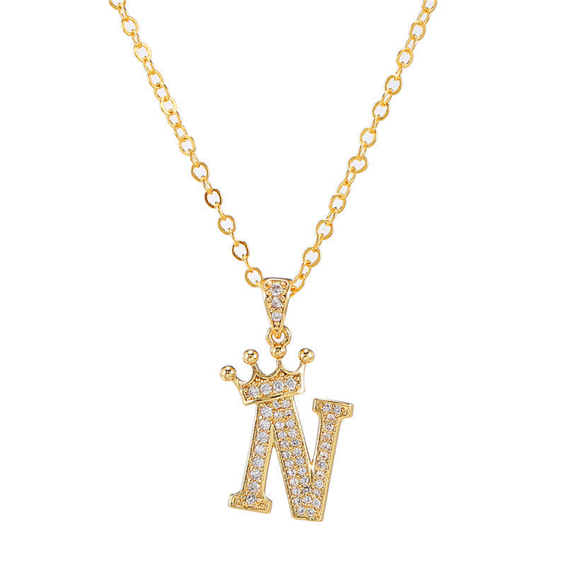 Zircon Crown English Letter Design Gold Clavicle Necklace