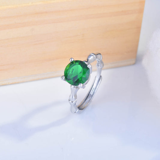 Women's Welfare Colored Gems Creative Bamboo Joint Simulation Emerald Ring